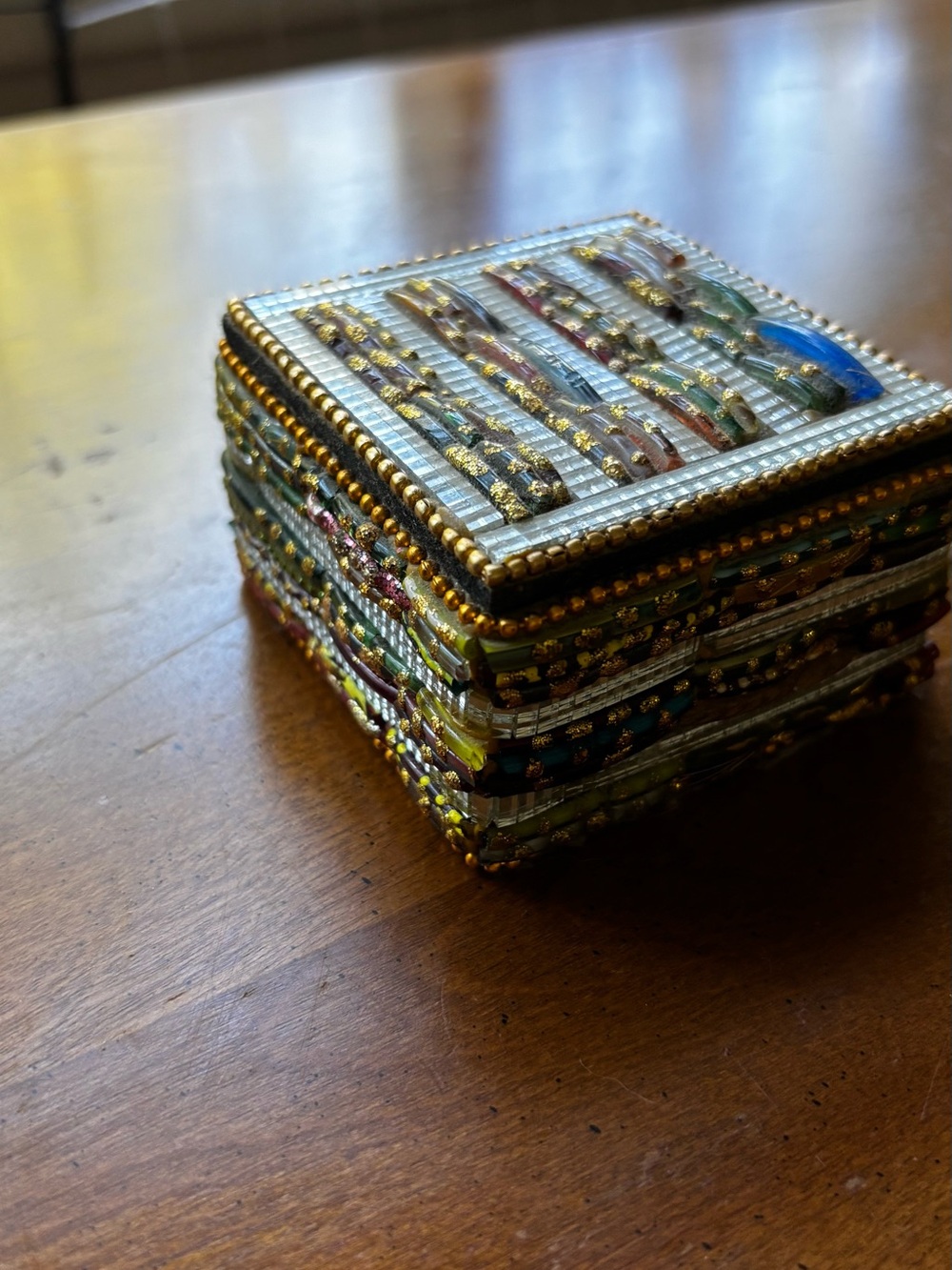 Embellished Beaded Decorative Trinket Box — Multicolor
